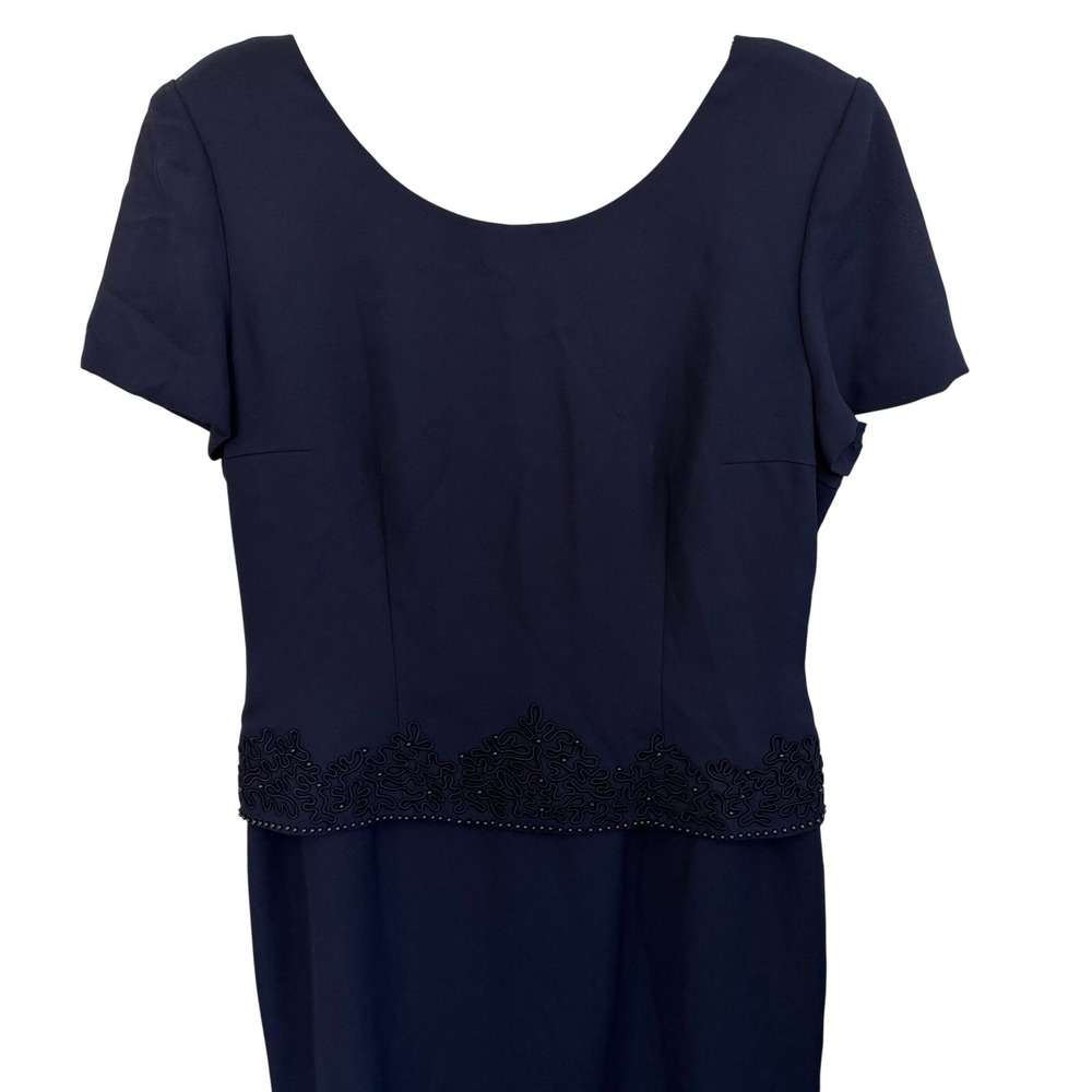 Donna Morgan Navy Blue Short Sleeve Beaded Dress SZ 12 - Picture 2 of 16